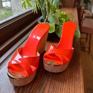 Neon Orange Jimmy Choo Platform Wedge Sandals Size 38